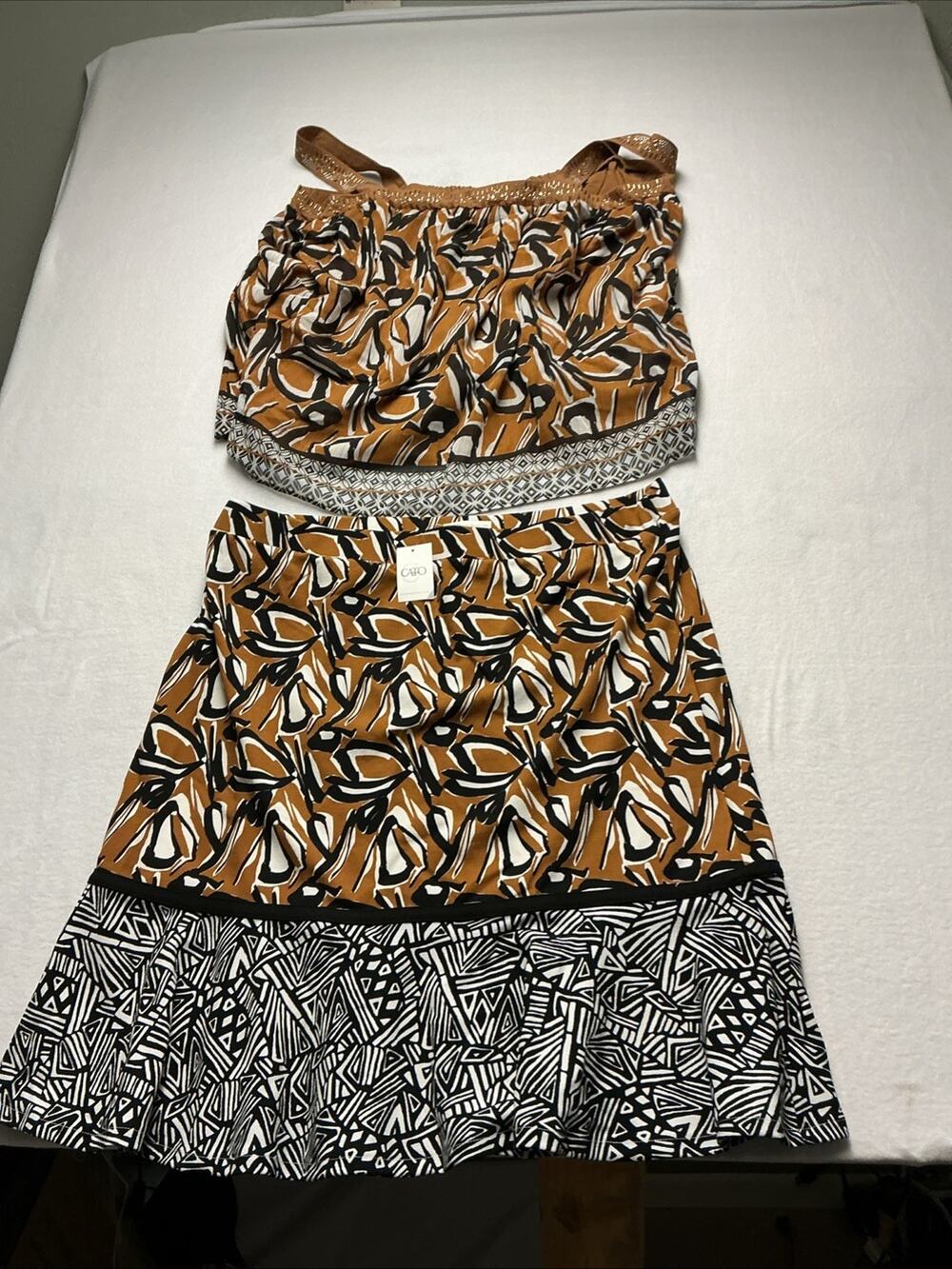 Cato 2 Piece Top 18/20 And Skirt XL Brown ,black White, NWT, 3790